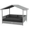 PawHut Wicker Dog House Outdoor Canopy Rattan Bed Water-resistant Cushion Gray - Gray