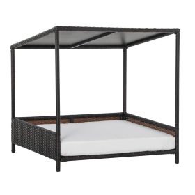 PawHut Wicker Dog House Raised Rattan Pet Sofa with Cushion for Indoor Outdoor Brown - Brown