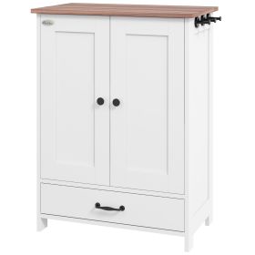 PawHut Pet Feeding Station for Medium Dogs, White, with Storage, Raised Bowls, Adjustable Panel, Hooks - White