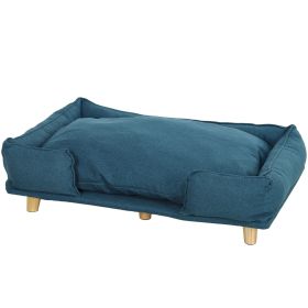 PawHut Raised Dog Couch with Comfortable Cushion, Pine Wood Legs, Foot Pads, for Large-Sized Dogs Indoor Use, Dark Blue - Blue
