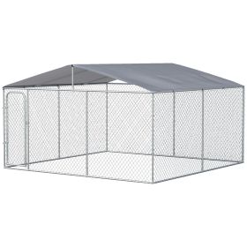 PawHut Outdoor Dog Kennel Galvanized Steel Fence with Cover Secure Lock Mesh Sidewalls for Backyard 13' x 13' x 7.5' - default