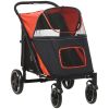 PawHut Pet Stroller Dog Cat Carriage One Click Fold with Universal Front Wheels Shock Absorber Brakes Storage Bags Mesh Window - default