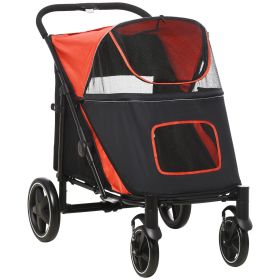 PawHut Pet Stroller Dog Cat Carriage One Click Fold with Universal Front Wheels Shock Absorber Brakes Storage Bags Mesh Window - default