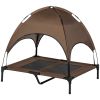 PawHut Elevated Portable Dog Cot Pet Bed with UV Protection Canopy Shade, 36 inch, Coffee - default