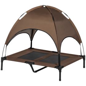 PawHut Elevated Portable Dog Cot Pet Bed with UV Protection Canopy Shade, 36 inch, Coffee - default