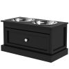 PawHut Elevated Dog Bowls with Storage Drawer, Raised Dog Bowl Stand Pet Food Bowl Dog Feeding Station, Black - Black