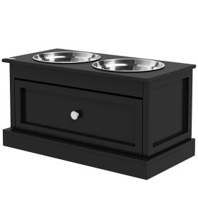 PawHut Elevated Dog Bowls with Storage Drawer, Raised Dog Bowl Stand Pet Food Bowl Dog Feeding Station, Black - Black
