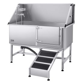 62 Inch Dog Grooming Bath Tub Stainless Steel w Ramp Water Filter - 62 inch/Ramp/Right