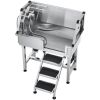 34" Dog Grooming Bath Tub Stainless Steel w Stairs Faucet Showerhead - Default