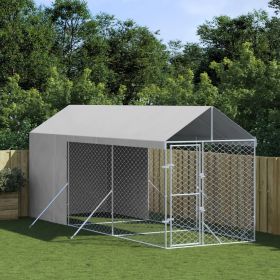 Outdoor Dog Kennel Silver Galvanized steel 6.6 x 19.7 x 8.2 ft - Silver