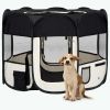 Foldable Dog Playpen with Carrying Bag Black 35.4"x35.4"x22.8" - Black