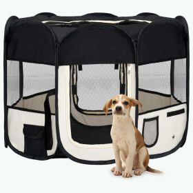 Foldable Dog Playpen with Carrying Bag Black 35.4"x35.4"x22.8" - Black
