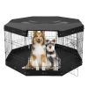 Dog Playpen 8 Panels Foldable Metal Dog Exercise Pen with Pad Cover 30"H - 30 x 24 in - Mat with Top Cover