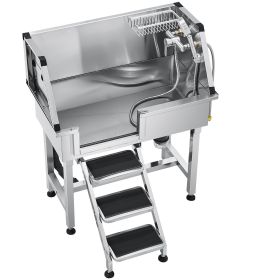 34" Dog Grooming Bath Tub Stainless Steel w Stairs Faucet Left Door - 34 inch/Stairs/Left