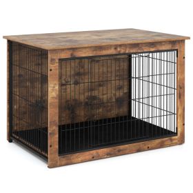 Dog Crate Furniture with Cushion and Double Doors for Small/Medium Dogs - 37 inches