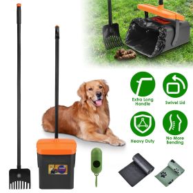 Pooper Scooper Kit Dog Poop Rake & Swiveling Bin Poop Heavy Duty Pick Up Tool with Extra Long Handle 35 Waste Bags Dispenser - As Shown
