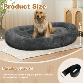 Large Dog Bed 67x43x8 Inches - Super Soft, Machine Washable & Portable With Handles, Non-Slip Bottom For Safety - DarkGrey