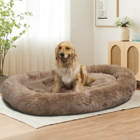 Large Dog Bed 67x43x8 Inches - Super Soft, Machine Washable & Portable With Handles, Non-Slip Bottom For Safety - Brown