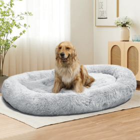 Large Dog Bed 67x43x8 Inches - Super Soft, Machine Washable & Portable With Handles, Non-Slip Bottom For Safety - Gray