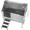 62 Inch Dog Grooming Bath Tub Stainless Steel w Stairs Water Filter Left - 62 inch/Stairs/Left