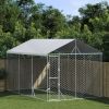 Outdoor Dog Kennel with Roof Silver 9.8'x14.8'x8.2' Galvanized Steel - Silver