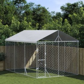 Outdoor Dog Kennel with Roof Silver 9.8'x14.8'x8.2' Galvanized Steel - Silver
