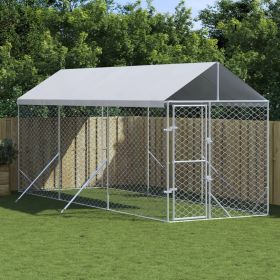 Outdoor Dog Kennel with Roof Silver 6.6'x19.7'x8.2' Galvanized Steel - Silver