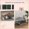 PawHut Wicker Dog House Outdoor Canopy Rattan Bed Water-resistant Cushion Gray - Gray