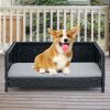 Rattan Dog Bed with Waterproof Soft Cushion for Medium Small Dogs Cats - Gray