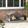 PawHut Wicker Dog House Outdoor Canopy Rattan Bed Water-resistant Cushion Gray - Gray