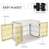 PawHut 26" Wooden Dog Cage Dog Crate Furniture, Indoor Dog Kennel, Dog Cage End Table with 2 Lockable Doors Entrance & Top Shelf, White - White