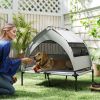 PawHut Elevated Dog Bed with Removable Canopy, Portable Outside Raised Pet Cot with Cooling Pad, Storage Bag, 36" x 29.5" x 35" - Light Gray