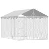 Outdoor Dog Kennel with Roof Silver 9.8'x14.8'x8.2' Galvanized Steel - Silver