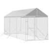 Outdoor Dog Kennel with Roof Silver 6.6'x19.7'x8.2' Galvanized Steel - Silver