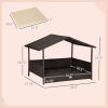 PawHut Wicker Dog Bed Outdoor Elevated with Rattan Canopy Cushioned PE Rattan Dog Cat House Sleeping Pad Cream - default
