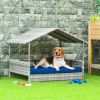 PawHut Pet House Wicker, Rattan Bed for Indoor/Outdoor with Water-Resistant and Removable Cushions, Elevated Bottom, Dark Blue - Dark Blue