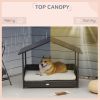 PawHut Wicker Dog Bed Outdoor Elevated with Rattan Canopy Cushioned PE Rattan Dog Cat House Sleeping Pad Cream - default