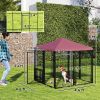 PawHut Welded Wire Outdoor Dog Kennel with 360° Rotating & 4 Levels Adjustable Bowls, Waterproof Cover, 4.6' x 4.6' x 5' - default