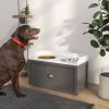 PawHut Elevated Dog Bowl Station with Storage Drawer 21L Capacity & 2 Stainless Bowls Gray - Gray