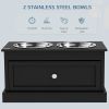 PawHut Elevated Dog Bowls with Storage Drawer, Raised Dog Bowl Stand Pet Food Bowl Dog Feeding Station, Black - Black