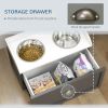 PawHut Elevated Dog Bowl Station with Storage Drawer 21L Capacity & 2 Stainless Bowls Gray - Gray