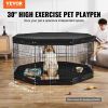 Dog Playpen 8 Panels Foldable Metal Dog Exercise Pen with Pad Cover 30"H - 30 x 24 in - Mat with Top Cover