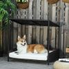 PawHut Wicker Dog House Raised Rattan Pet Sofa with Cushion for Indoor Outdoor Brown - Brown