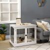 PawHut 26" Wooden Dog Cage Dog Crate Furniture, Indoor Dog Kennel, Dog Cage End Table with 2 Lockable Doors Entrance & Top Shelf, White - White