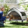 PawHut Elevated Dog Bed with Removable Canopy, Portable Outside Raised Pet Cot with Cooling Pad, Storage Bag, 42" x 30" x 37" - Light Gray