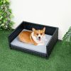 Rattan Dog Bed with Waterproof Soft Cushion for Medium Small Dogs Cats - Gray