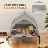 PawHut Elevated Dog Bed with Removable Canopy, Portable Outside Raised Pet Cot with Cooling Pad, Storage Bag, 36" x 29.5" x 35" - Light Gray