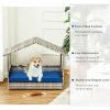 PawHut Pet House Wicker, Rattan Bed for Indoor/Outdoor with Water-Resistant and Removable Cushions, Elevated Bottom, Dark Blue - Dark Blue